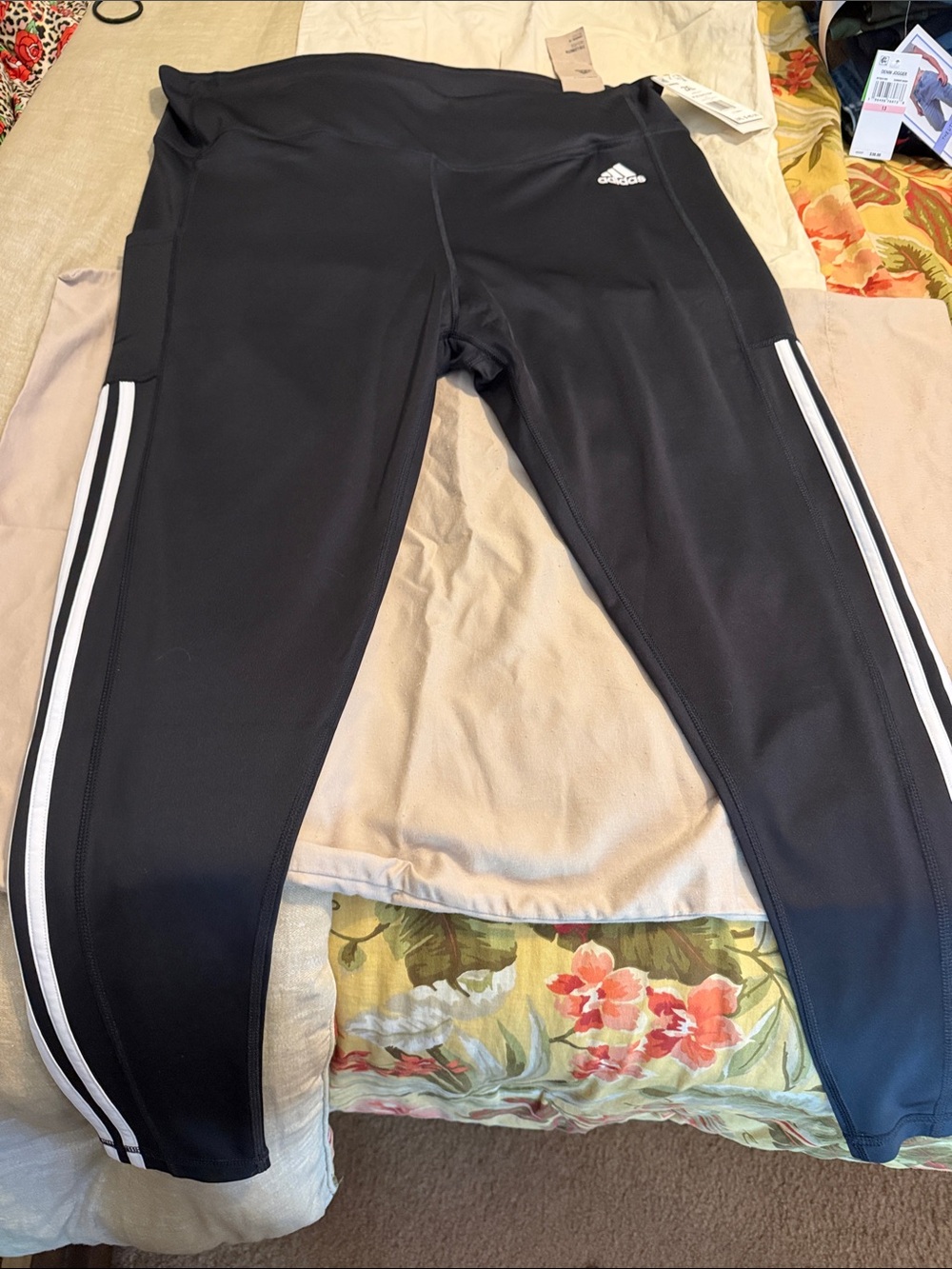 adidas Black Leggings with White Side Stripes for Women’s